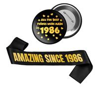 40th Birthday Decoration Sash Badge - 2 Pcs Black Gold 40th Set | Black Gold All The Best Things Were Made 1986 Button Badge Amazing Since 1986 Sash for Men Women Happy 40 Years Old