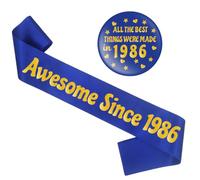 40th Birthday Decorations Badge Sash - 2 PC Blue Gold Awesome Since 1986 Sash ALL THE BEST THINGS WERE MADE in 1986 Badge Gift for He Boys Men 40 Year Old Party Funny Gifts Supplies