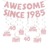40th Birthday Decorations Banner for Women - Awesome Since 1985 Rose Gold Glitter Banners Kit, Happy 40th Birthday Hanging Swirl Garland for Party Decoration Photo Booth Backdrop