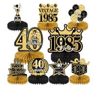 40th Birthday Decorations: Black & Gold Birthday Table Decorations, 9pcs Cheers to 40 Birthday Party Decor Supplies, Vintage 1985 Honeycomb Centerpieces Happy 40th Bday for Men Women Cake Toppers