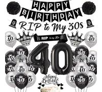 40th Birthday Decorations Black Gothic - Rip to My 30s Birthday Decor Banner Sash Number 40 Foil Balloon, Black Silver Balloons Cake Toppers Gothic Death to My Thirties Party for Women Men