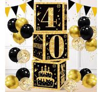 40th Birthday Decorations Boxes for Men- 3PCS Black Gold Happy 40th Birthday Balloons Boxes, 40 Year Old Party Supplies for Men Women