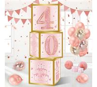 40th Birthday Decorations Boxes for Women - 3pcs Pink Rose Gold 40th Birthday Balloons Boxes, 40 Year Old Happy Birth Party Supplies Table Decorations for Women