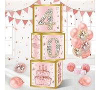 40th Birthday Decorations Boxes for Women - 3PCS Pink Rose Gold Happy 40th Birthday Balloons Boxes,Forty Year Old Birth Theme Cardboard Box Decor