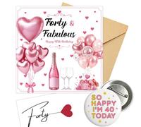 40th Birthday Decorations Card Badge - 2 Pcs Rose Pink 40th Envelope Set | Rose Pink Forty & Fabulous Envelope SO HAPPY I'M 40 TODAY Badge for 40 Bday