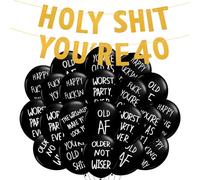 40th Birthday Decorations for Him or Her Gold Black Abusive Balloons 40th Birthday Party Supplies Holy Shit You're 40 Birthday Banner Party Decoration