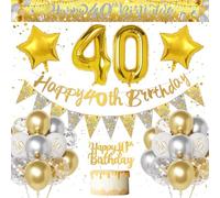 40th Birthday Decorations for Men Women, Silver Gold 40th Birthdy Party Decor, Happy 40th Birthday Banner, Number Helium Balloons, Cake Topper, Latex Balloons for Men Women 40 Year Old Party Supplies