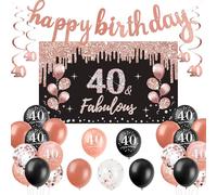 40th Birthday Decorations for Women,38pcs Rose Gold happy 40th birthday banner,Number Balloons,Hanging Swirls,40Birthday Party Decorations Kit for Girl Women Adults.