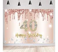 40th Birthday Decorations for Women Happy 40th Birthday Party Decoration Backdrop Banner, 40 Years Old Fabric Sign Poster, Glitter Rosegold Photo Background Party Supplies, 150cm x 90cm