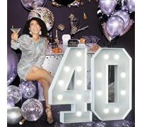 40th Birthday Decorations for Women Men: 3FT Large Light Up Numbers 40th Wedding Anniversary Party Decor Big Marquee Number for Light Up Balloons Birthday Cardboard Mosaic Balloon Arch Pre-cut Foam