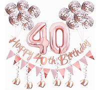 40th Birthday Decorations for Women Rose Gold Birthday Decoration Kit Include Happy 40th Banner,Triangle Flag Banner And Confetti Latex Balloons,Foil Hanging Swirls,Foil Balloons