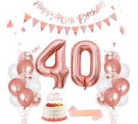 40th Birthday Decorations for Women, Rose Gold White Balloons Decoration, Happy 40th Birthday Banner, Number 40 Foil Balloon, Sash, Cake Topper for 40 Party Decor