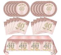 40th Birthday Decorations for Women Vintage 1985 Aged Birthday Table Disposable Tableware Rose Gold 40th birthday plates and napkins tablecloth set for women