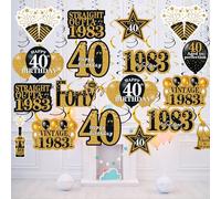 40th Birthday Decorations Hanging Swirls for Men Women, Black Gold Vintage 1983 40th Birthday Party Hanging Swirls Ceiling Decorations Shiny Foil Swirls for 40 Years Old Party Supplies 46 Pcs