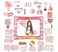 40th Birthday Decorations Ladies Men,Rose Gold Inflatable Selfie Frame&38Pcs 40th Birthday Photo Booth Props,Giant Inflatable Party Photo Booth Frame for Ladies Men 40thBirthday Party Decorations