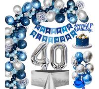 40th Birthday Decorations Men, Navy Blue Silver 40th Birthday Balloons with Happy Banner, Confetti Balloon Foil Number 40 Foil Balloons for Men Women 40TH birthday Party Decorations