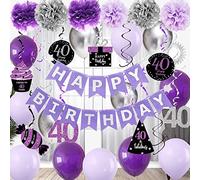 40th Birthday Decorations Purple Silver Women/40 Birthday Party Decorations Purple Silver Black Foil Hanging Swirls with Balloons Banner for Women 40th Birthday Party Supplies