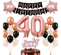 40th Birthday Decorations Set Rose Gold Black Theme Happy Birthday Banner Balloon Decor Photo Backdrop for Women Men Adults Turning 40 Age 40 Milestone Age Party Supplies Celebration Decor Bunting Set
