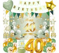 40th Birthday Decorations Women Men - 32 Pcs Sage Green Gold Banner Pennant Backdrop Hanging Swirls Number Balloons Cake Topper Table Decor For Her Him 40 Year Old Party Supplies