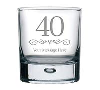 40th Birthday Engraved Whiskey Glass - Basic Personalised Message with 40 Design in Ready to Present Gift Tube