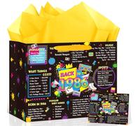40th Birthday Gift Bag “Back in 1986” - 80s Party Graffiti Style Gift Set with Gold Tissue Paper & 40th Birthday Card - Durable, Reusable Keepsake Bag for Men & Women, Retro 80s Milestone Celebration