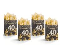 40th Birthday Gift Bag for Men,Black Gold Gift Bag with Tissue Paper | Black Gold Design, 4Pcs Sturdy Paper Gift Bags, Reusable Party Present Bag, Ideal for Boys Girls Birthday Party Favors