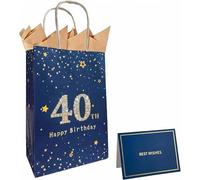 40th Birthday Gift Bag with Card & Tissue Paper - Blue Decoration Happy Birthday Gift Bag for Boys, Grandson, Men Women 40 Year Old Present, Party Supplies (blue - 40th)