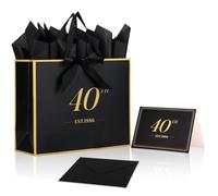 40th Birthday Gift Bag with Card & Tissue Paper, EST.1986 40 Year Old Keepsake Present Shopping Bags for Women Men Black Gold Anniversary Party Favors Goodie Wrapping Supplies & Decorations