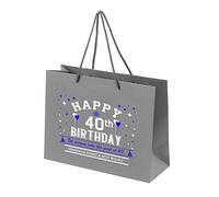 40th Birthday Gift Bags - Grey Paper with Rope Handles - Eco Friendly Large Gift Bag - Looks Great - Blue