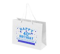 40th Birthday Gift Bags - White Paper with Rope Handles - Eco Friendly Large Gift Bag - Looks Great - Blue