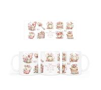 40th Birthday Gift for Her - Personalised 40th Birthday Ceramic Mug, Floral Tea Design with Butterfly and Cakes