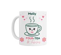 40th Birthday Gift for Her - Personalised 40th Birthday Mug, 'Four-Tea & Fabulous', White Ceramic, Age 40