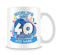 40th Birthday Gift for Men - Personalised Mug/Cup - Add Name - Worlds Best Design - Blue