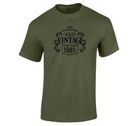 40th Birthday Gift for Men - Vintage Mens T Shirt Born 1985 Aged to Perfection - 1985 Birthday Gifts for Men Military Green Size L