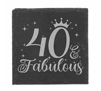40th Birthday Gift for Women 40 & Fabulous Engraved Slate Coaster Present for 40 Year Old Etched Natural Slate Placemat (Square Coaster)