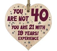 40th Birthday Gift For Women Men Wooden Heart Plaque, Light Wood Sign Keepsake, Happy Birthday Mum, Colleague, Dad, Husband, Wife, Uncle, Mum Gifts From Son, Auntie, Sister Birthday Present