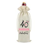 40th Birthday Gift for Women,Reusable Linen Jute Wine Bottle Bag with Drawstring,“40 and Fabulous” Design,Decorative Eco,Friendly Gift Wrap,Perfect Birthday Present for Her or Friend