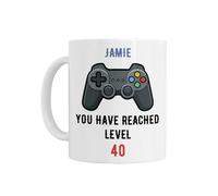 40th Birthday Gift - Personalised 40th Birthday Mug, 'You Have Reached Level 40' Gaming Controller Design