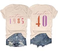 40th Birthday Gift Shirts Vintage 1985 Original Parts Tshirt for Women Letter Print Retro Birthday Casual Tee Tops, 1985-apricot, L