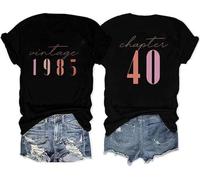 40th Birthday Gift Shirts Vintage 1985 Original Parts Tshirt for Women Letter Print Retro Birthday Casual Tee Tops, 1985-black2, XL