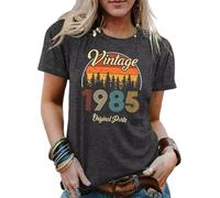 40th Birthday Gift Shirts Vintage 1985 Original Parts Tshirt for Women Letter Print Retro Birthday Casual Tee Tops, 1985-dark Grey4, XL