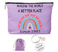40th Birthday Gifts for Girls with 1985 Birthday Makeup Bag and Inspirational Keychain, 40 Year Old Birthday Gift Ideas for Daughter, Niece, Granddaughter, Purple, 40