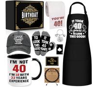 40th Birthday Gifts for Men Coffee Mug Set, 40th Birthday Party Supplies, Turning 40 Gift with 11 Oz Ceramic Cup Baseball Cap Apron Sock Bracelet Toilet Paper Keychain for Him, Dad, Husband, Friends