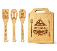 40th Birthday Gifts for Men - Creative Bamboo Chopping Board and Wooden Utensil Set, 40 Year Old Birthday Gifts, Unique Kitchen Presents for Dad, Husband, Brother, Uncle, Friend, Happy 40th Gift Ideas