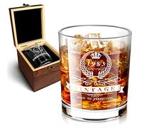 40th Birthday Gifts for Men, Whiskey Glass in Valued Wooden Box, Vintage 1983 12oz Whiskey Rocks Glass for Dad, Husband, Friend, 40th Birthday Decorations for Men