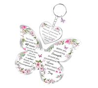 40th Birthday Gifts for Women Butterfly Acrylic Plaque Keychains Set Mum Grandma Godmother Auntie Wife Personalised Keychains Appreciate Keepsake Birthday Present Set Idea for Her Nana Granny Keyrings