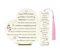 40th Birthday Gifts For Women Happy 40s Birthday Wood Desk Sign Bookmark 2PC Set Home Decoration Present Personalised Wooden Heart Plaque Appreciate for Mummy Nana Nanny Auntie Godmother (40th)