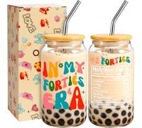 40th Birthday Gifts for Women - in My Forties era, Gift for Her, Iced Coffee Glass Cups with Lids and Straws, 40th Birthday Present, Perfect Idea for Best Friend, Mom, Wife, Daughter, Sister