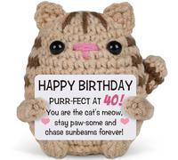 40th Birthday Gifts for Women Men, Emotional Support Crochet Cat with Card, Funny 40th Birthday Decoration Gifts for Women Men Mum Dad Wife Husband Friend Sister Auntie, Cute Home Decor Gift Idea