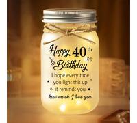 40th Birthday Gifts for Women Men, Forty Bday Mason Jar Night Lights